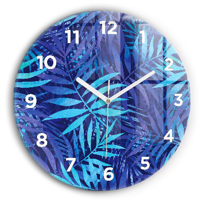 Horloge ronde en verre Feuilles bleues