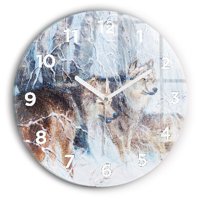 Horloge ronde murale Loups dans la forêt