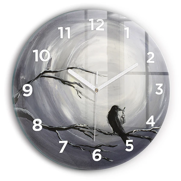 Horloge ronde Corbeau au clair de lune