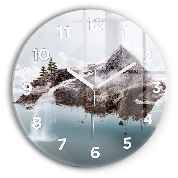 Horloge ronde Île volante et chute d'eau