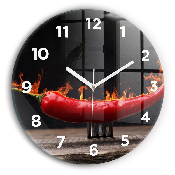 Horloge ronde en verre Pepperoni au poivre