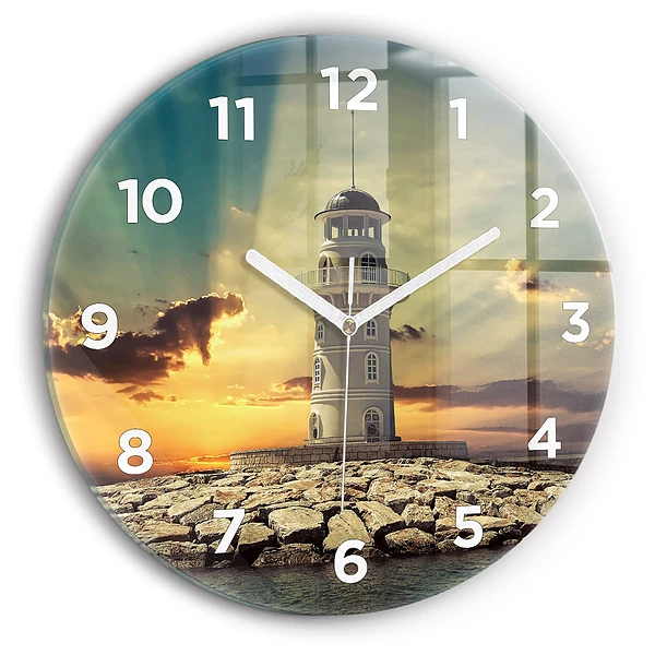 Pendule murale ronde Phare sur l'eau