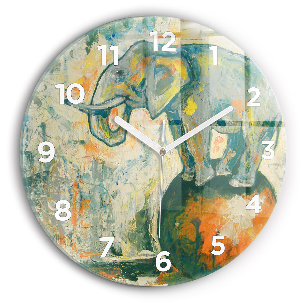 Horloge ronde murale Posture de l'éléphant peint