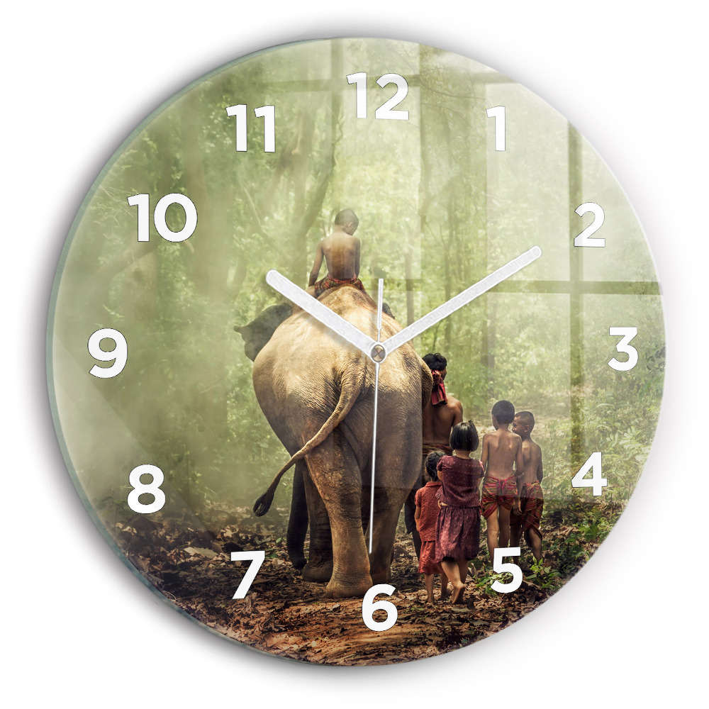 Pendule murale ronde Enfants guidant un éléphant