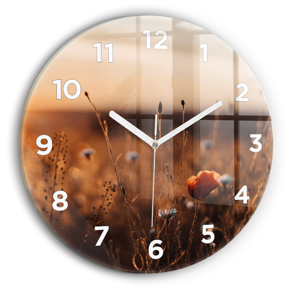 Horloge ronde murale Lever de soleil dans un champ