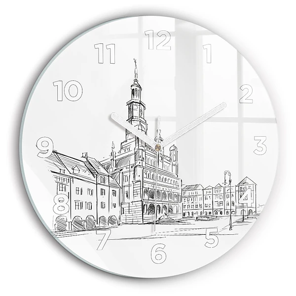 Horloge ronde en verre Croquis de la vieille ville de Poznań