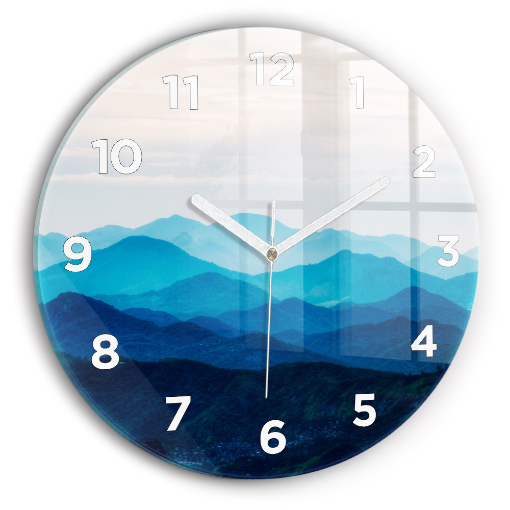 Horloge ronde Montagne en aquarelle