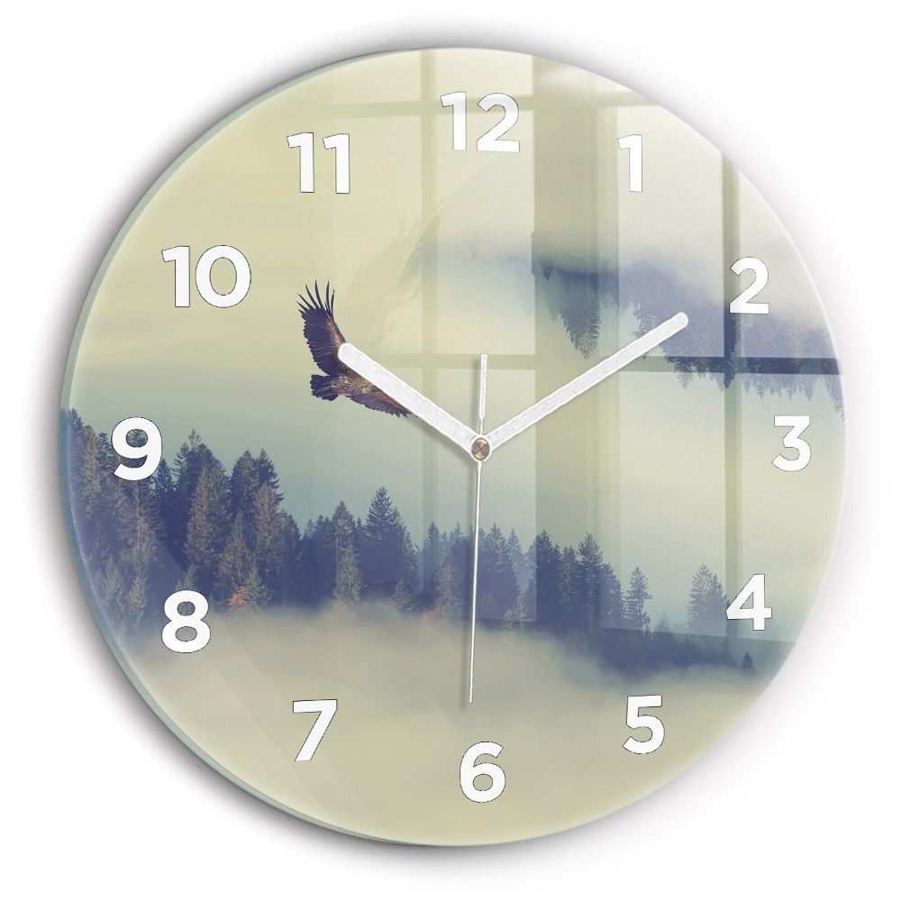 Horloge ronde murale Aigle de la forêt brumeuse
