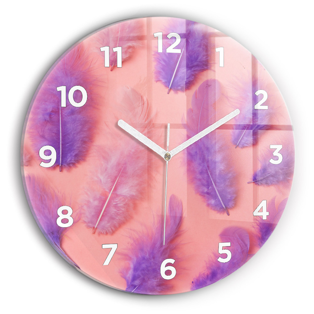 Horloge ronde en verre Plumes colorées