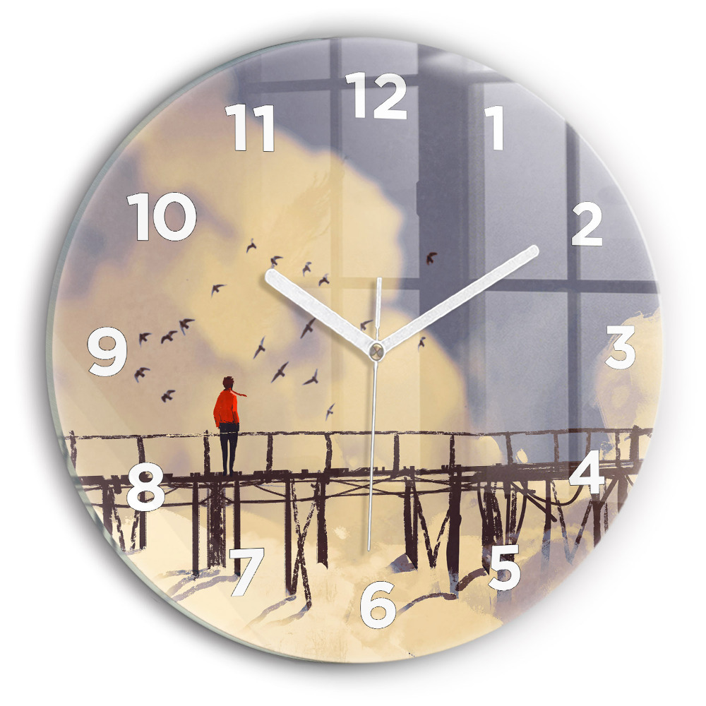 Pendule murale ronde Homme sur un vieux pont