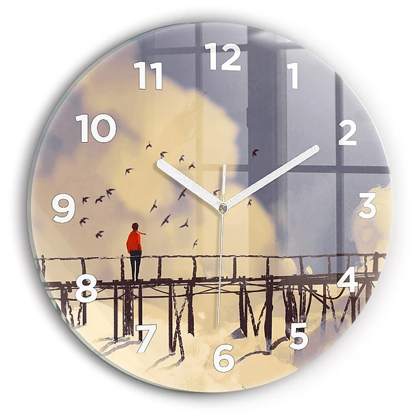 Pendule murale ronde Homme sur un vieux pont
