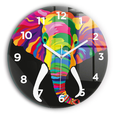 Horloge ronde en verre Éléphant coloré