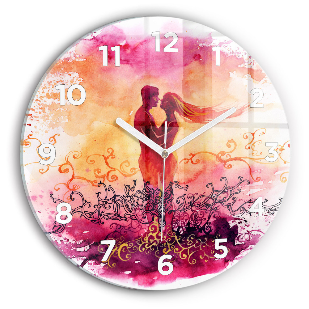 Pendule murale ronde Aquarelle d'un couple amoureux