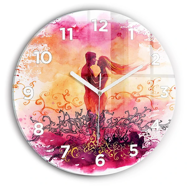 Pendule murale ronde Aquarelle d'un couple amoureux