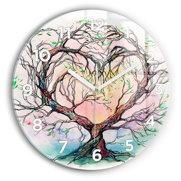 Horloge ronde en verre Cœur d'arbre de la nature