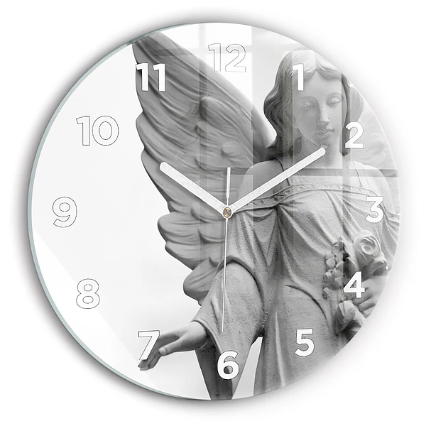 Horloge ronde en verre Sculpture d'un vieil ange