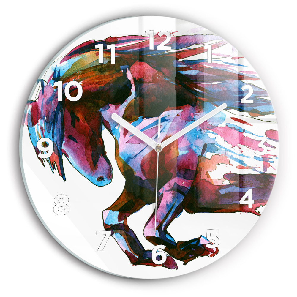 Horloge ronde en verre Cheval en fuite