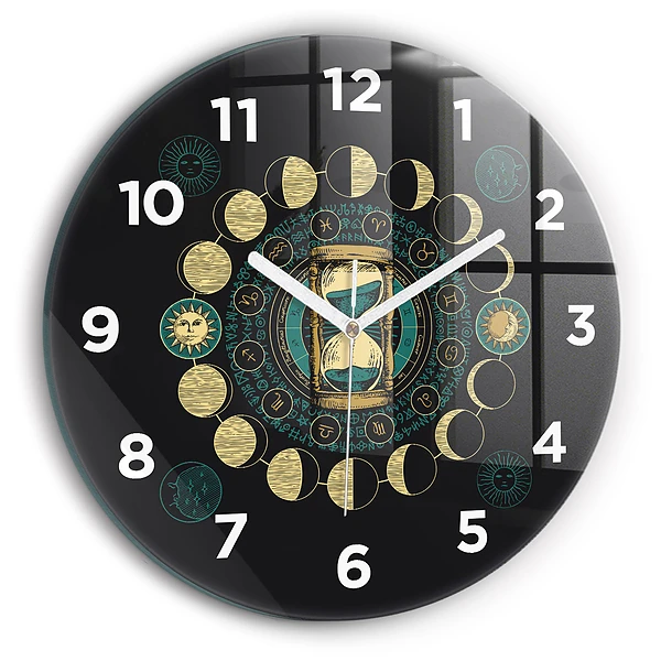 Pendule murale ronde Phases de la lune et sablier