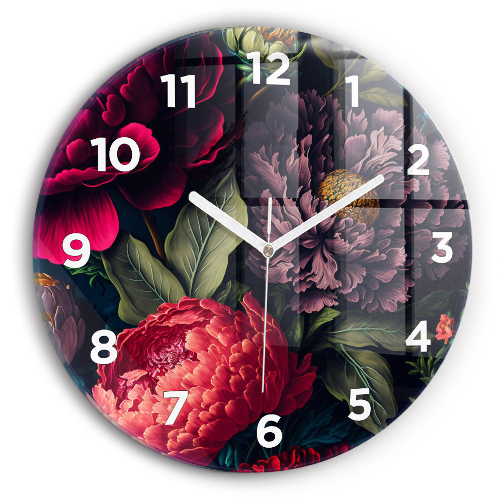Horloge ronde en verre Bouquet de fleurs vintage