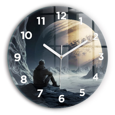Horloge ronde Homme sur fond de lune