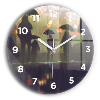 Horloge ronde en verre Personnes avec des parapluies