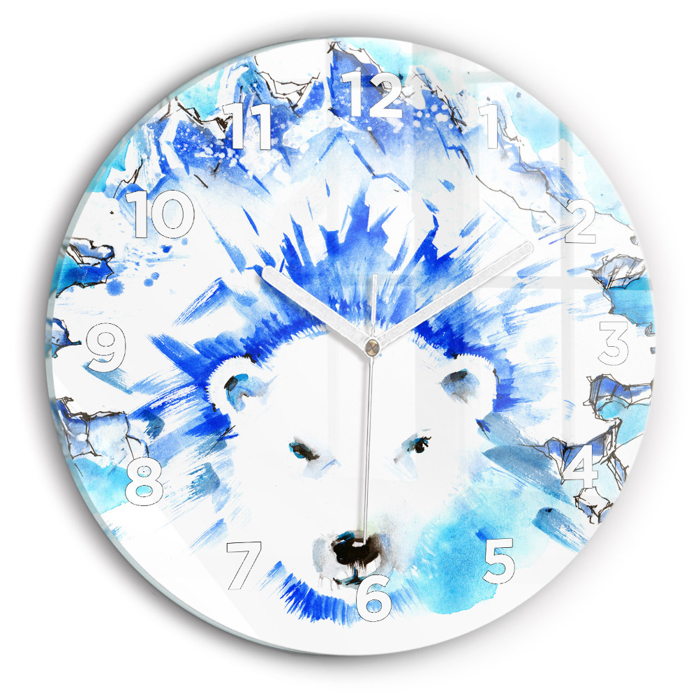 Pendule murale ronde Ours sur fond de glace