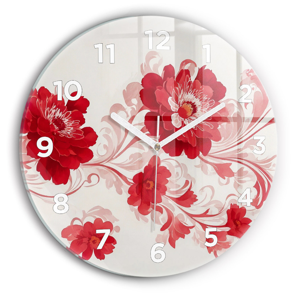 Pendule murale ronde Fleurs rouges