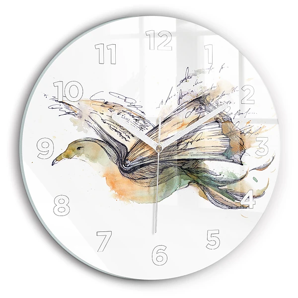 Horloge ronde en verre Oiseau et livre