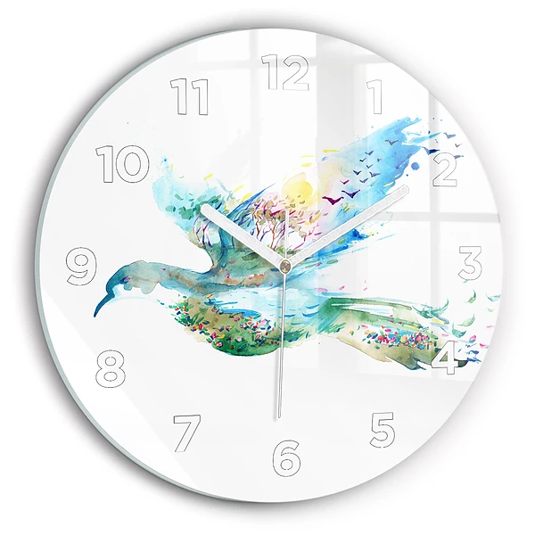 Horloge ronde murale Abstraction d'un oiseau et d'un printemps