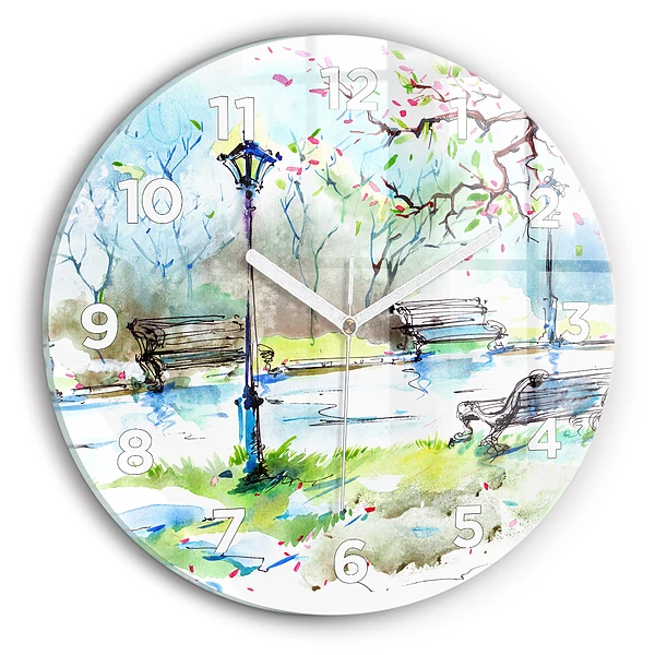 Horloge ronde en verre Printemps pittoresque