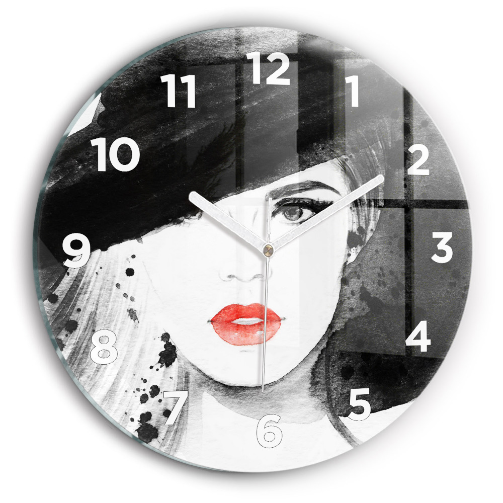 Pendule murale ronde Femme au chapeau