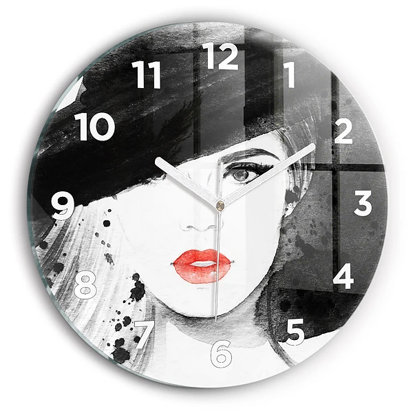 Pendule murale ronde Femme au chapeau