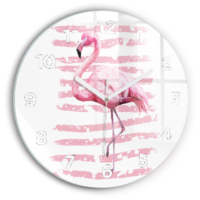 Horloge ronde en verre Graphique de flamant rose