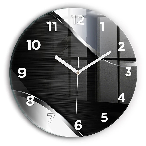 Horloge ronde murale Lignes noires et argentées