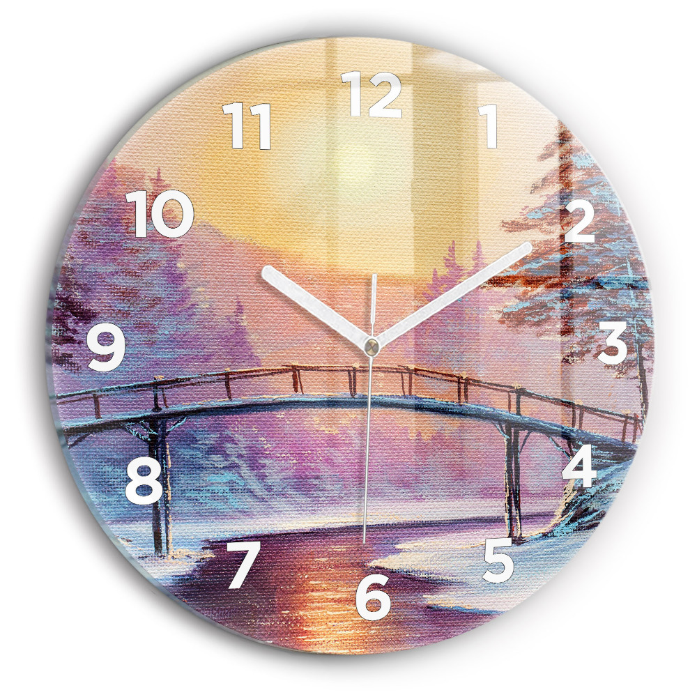 Horloge ronde murale Arbre de Noël et pont