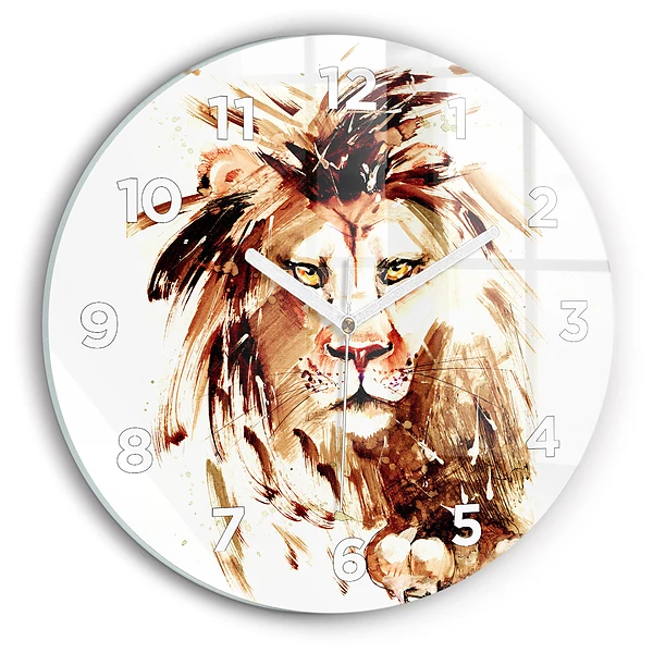 Pendule murale ronde Illustration d'un lion brun