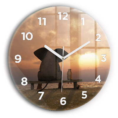 Horloge ronde murale Animaux et coucher de soleil