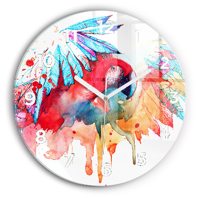 Horloge ronde murale Perroquet rouge coloré