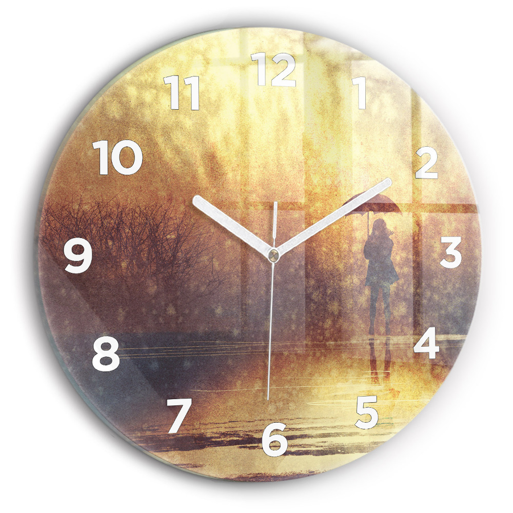 Horloge ronde Femme avec un parapluie