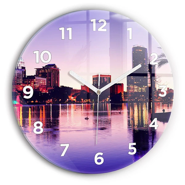 Horloge ronde en verre Panorama de la ville en soirée