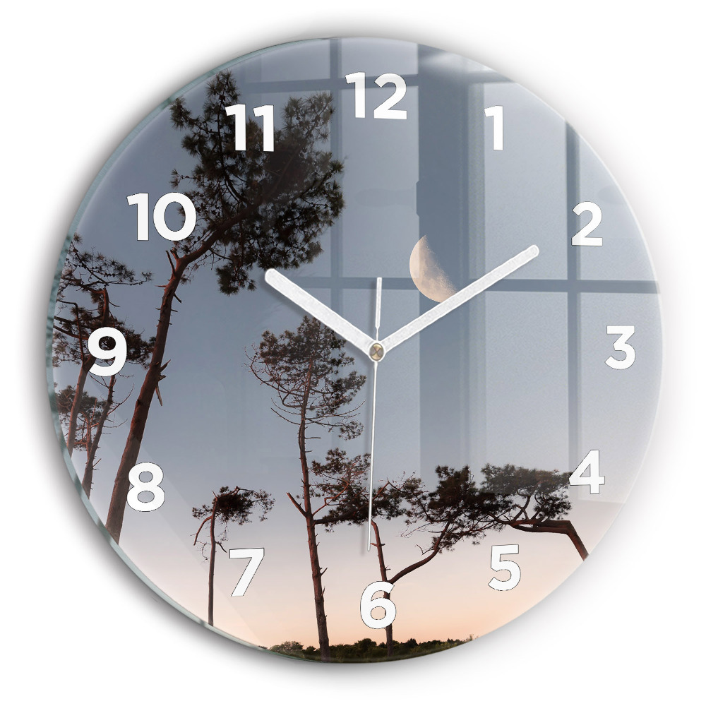 Pendule murale ronde Croissant de lune et arbres