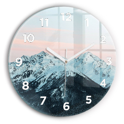 Horloge ronde en verre Chaîne de montagnes en hiver