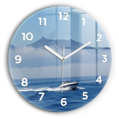 Horloge ronde en verre Bateau flottant sur l'océan