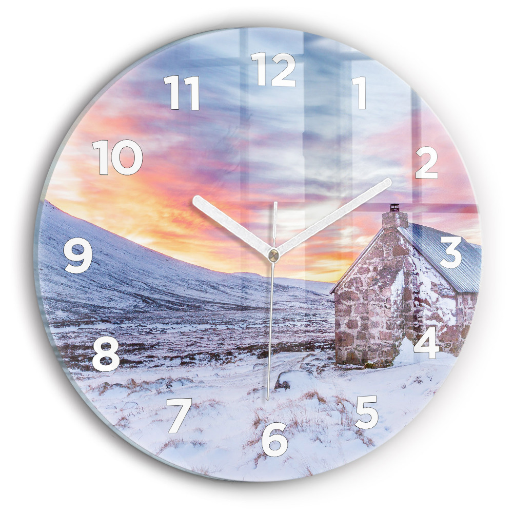 Pendule murale ronde Chalet dans les montagnes