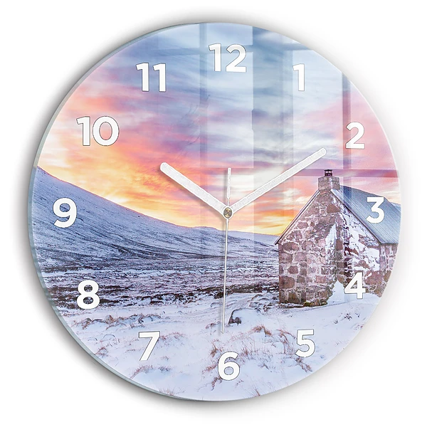Pendule murale ronde Chalet dans les montagnes