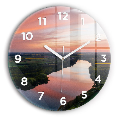 Horloge ronde en verre Vue d'un lac