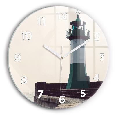 Horloge ronde en verre Phare et mer