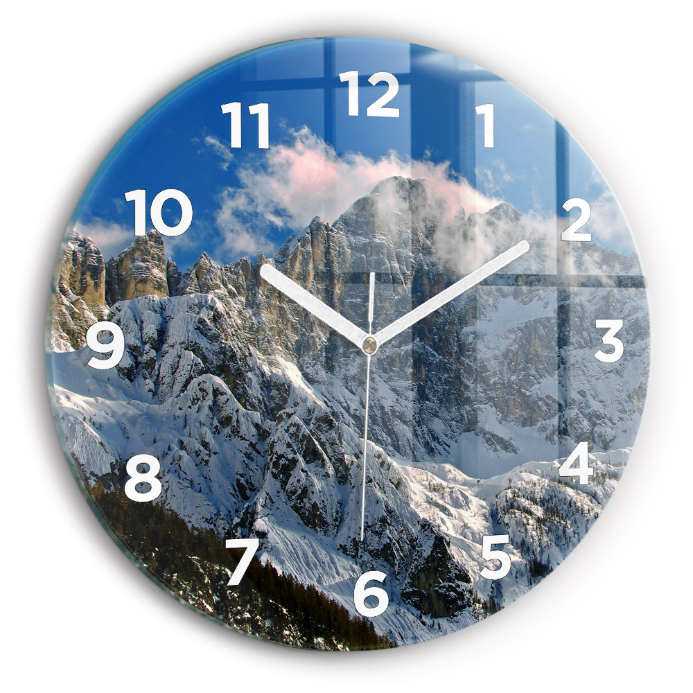 Pendule murale ronde Montagnes sous un ciel bleu