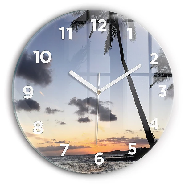 Horloge ronde Palmier et lever de soleil
