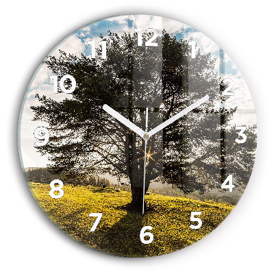 Horloge ronde en verre Arbre sur une colline